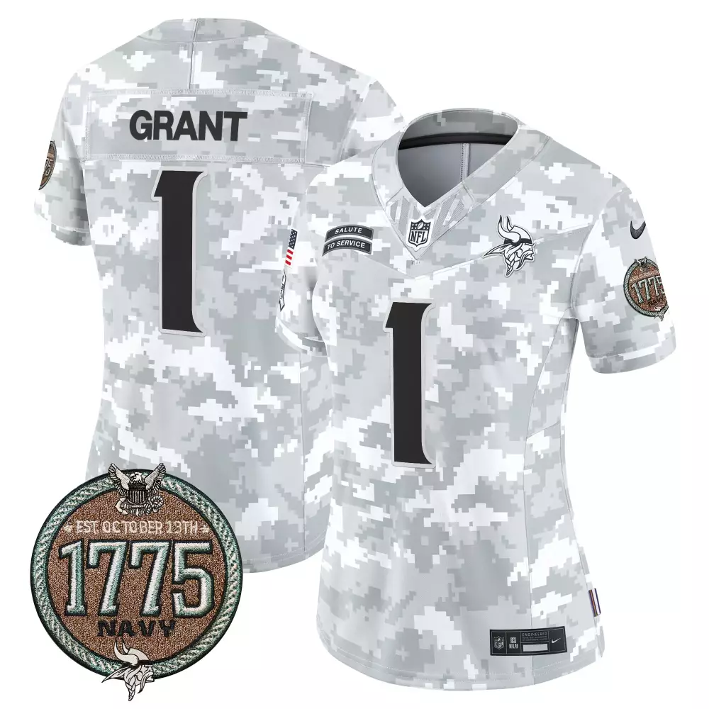Bud Grant 1 Minnesota Vikings Jersey White Salute To Service 1775 Navy Men Limited