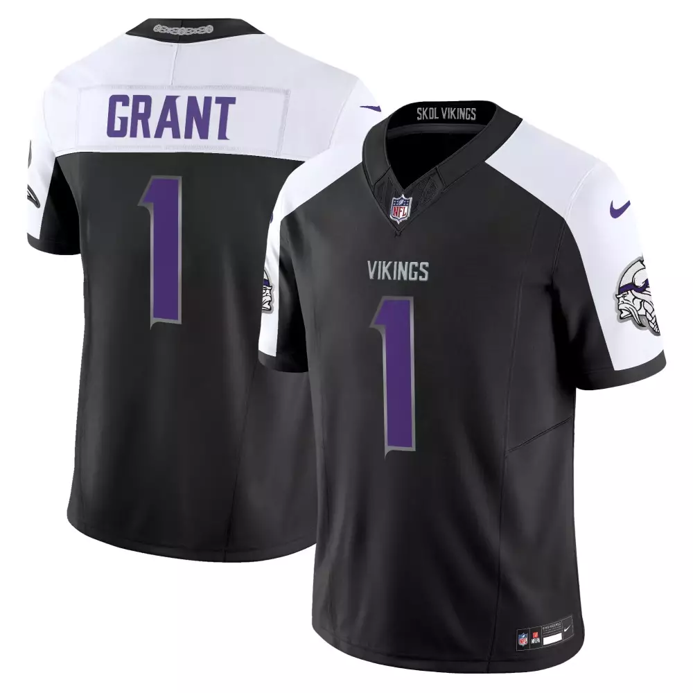 Bud Grant 1 Minnesota Vikings Jersey Black Gothic Men Authentic Alternate Custom Design