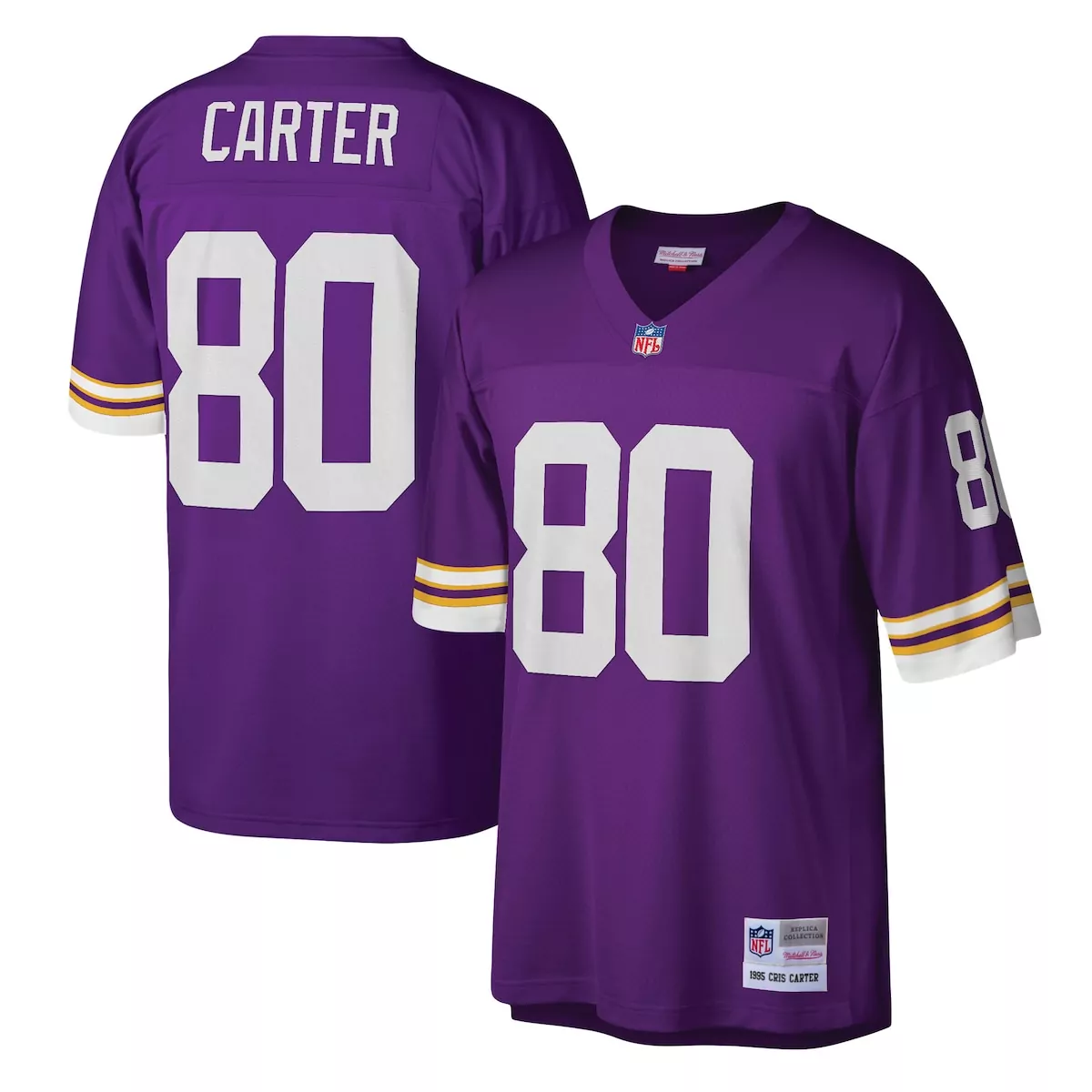 Cris Carter 80 Minnesota Vikings Jersey Purple 1995 Men Replica White Gold Legacy