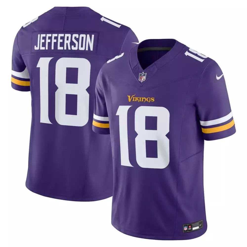 Justin Jefferson 18 Jersey Purple Minnesota Vikings Men Authentic White Gold Vapor