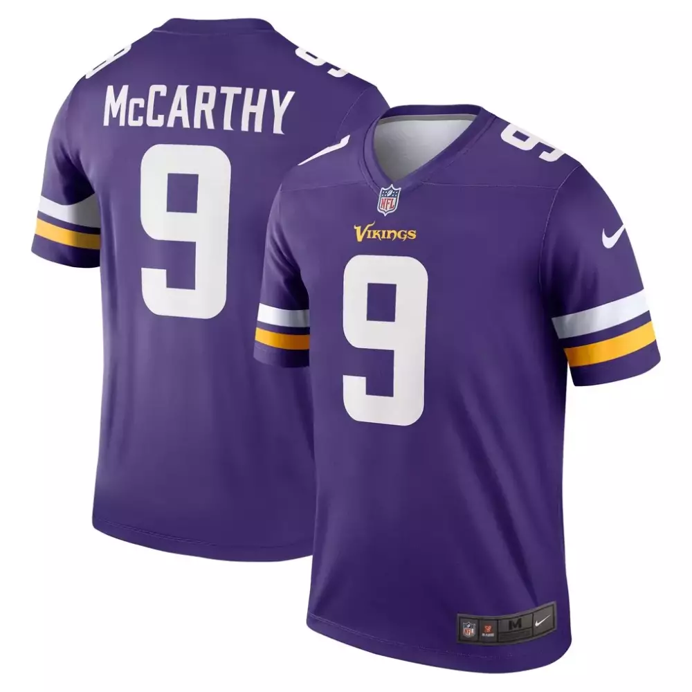 J Mccarthy 9 Minnesota Vikings Jersey Purple Men Stitched White Gold