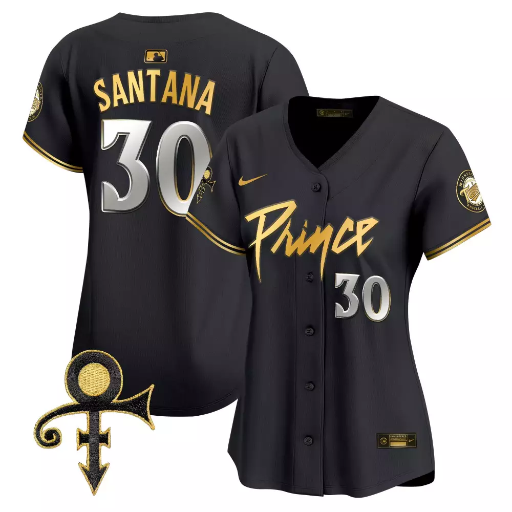Carlos Santana 30 Minnesota Twins Jersey Black Prince Symbol Men Authentic Gold Silver