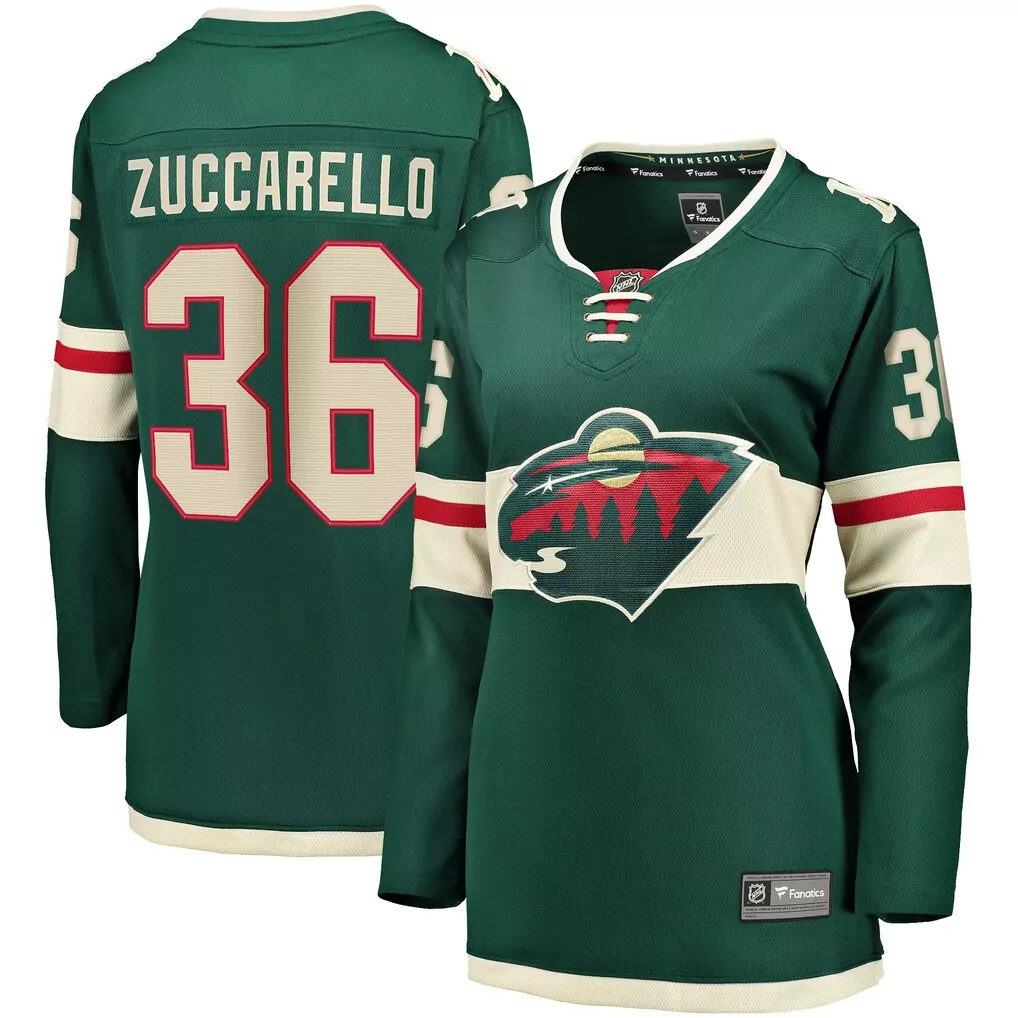Mats Zuccarello 36 Minnesota Wild Jersey Green Women Stitched Tan Red White Breakaway