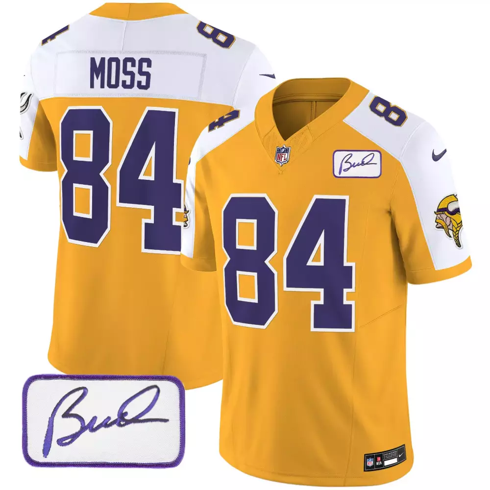 Randy Moss 84 Minnesota Vikings Jersey Yellow Men Stitched Alternate Purple White