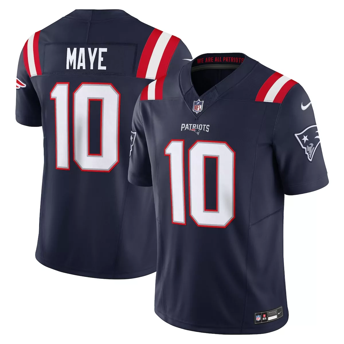Drake Maye 10 Jersey Navy New England Patriots Men Stitched White Red Vapor Limited