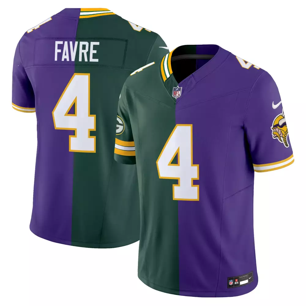 Brett Favre 4 Jersey Purple Split Team Green Bay Packers / Minnesota Vikings Men
