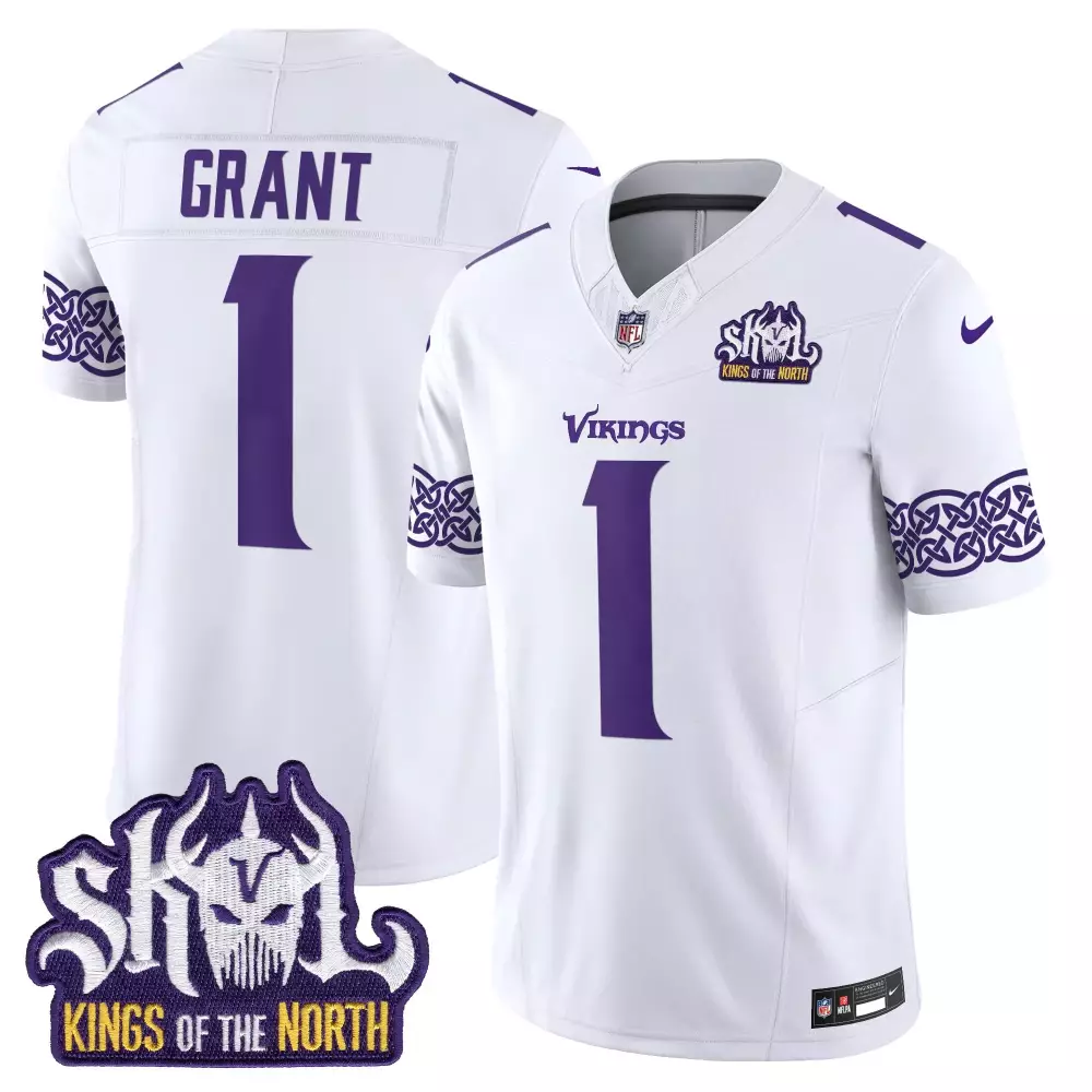 Bud Grant 1 Minnesota Vikings Jersey White Skol Kings Of The North Men Stitched Alternate