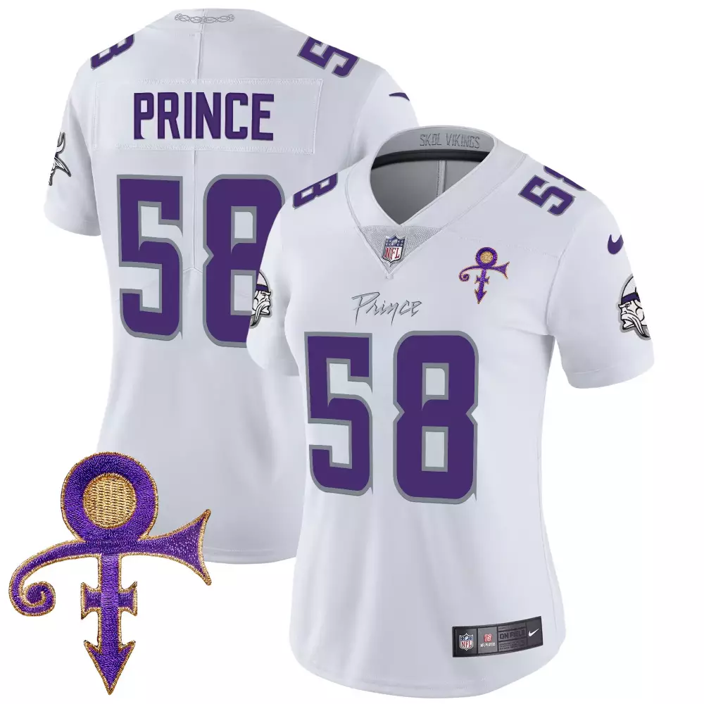Myles Price 58 Minnesota Vikings Jersey White Prince Symbol Women Authentic Alternate