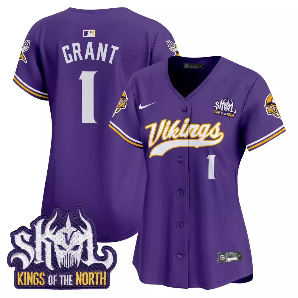 Bud Grant 1 Minnesota Vikings Jersey Purple Skol Kings Of The North Women Stitched
