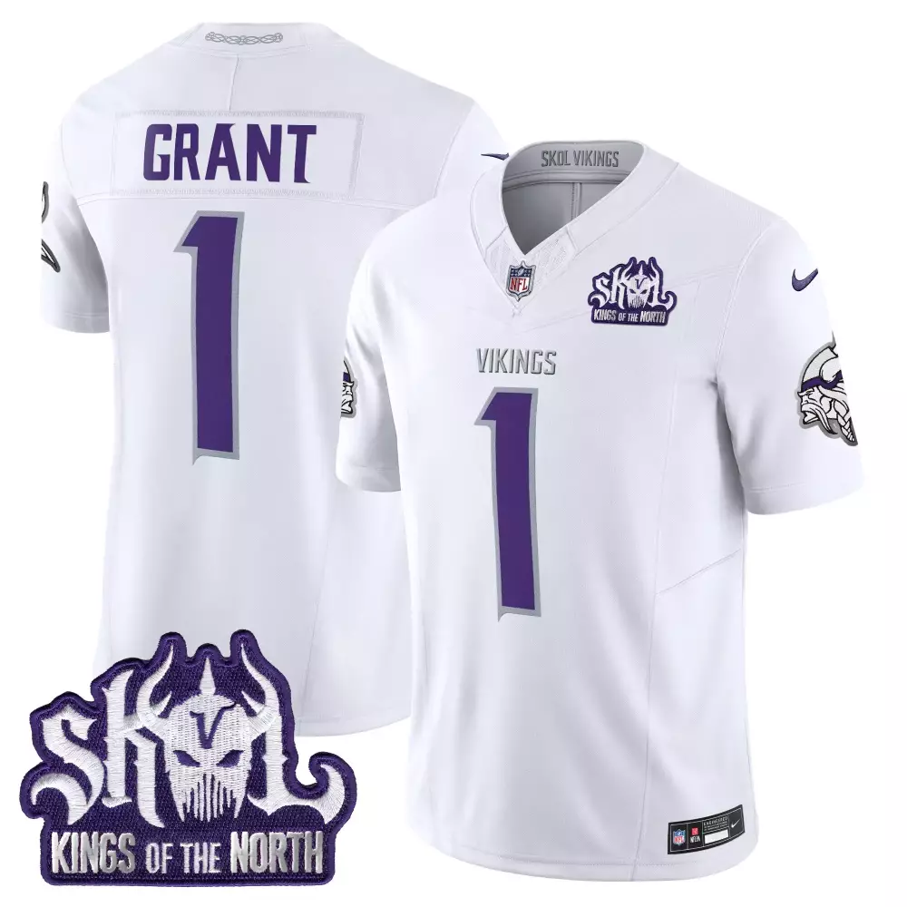 Bud Grant 1 Minnesota Vikings Jersey White Skol Kings Of The North Men Stitched Alternate