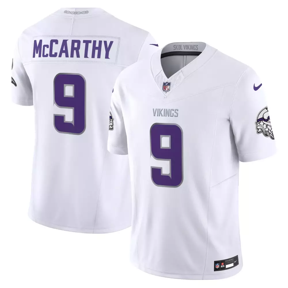 J.j. Mccarthy 9 Minnesota Vikings Jersey White Men Authentic Alternate Purple Stitched