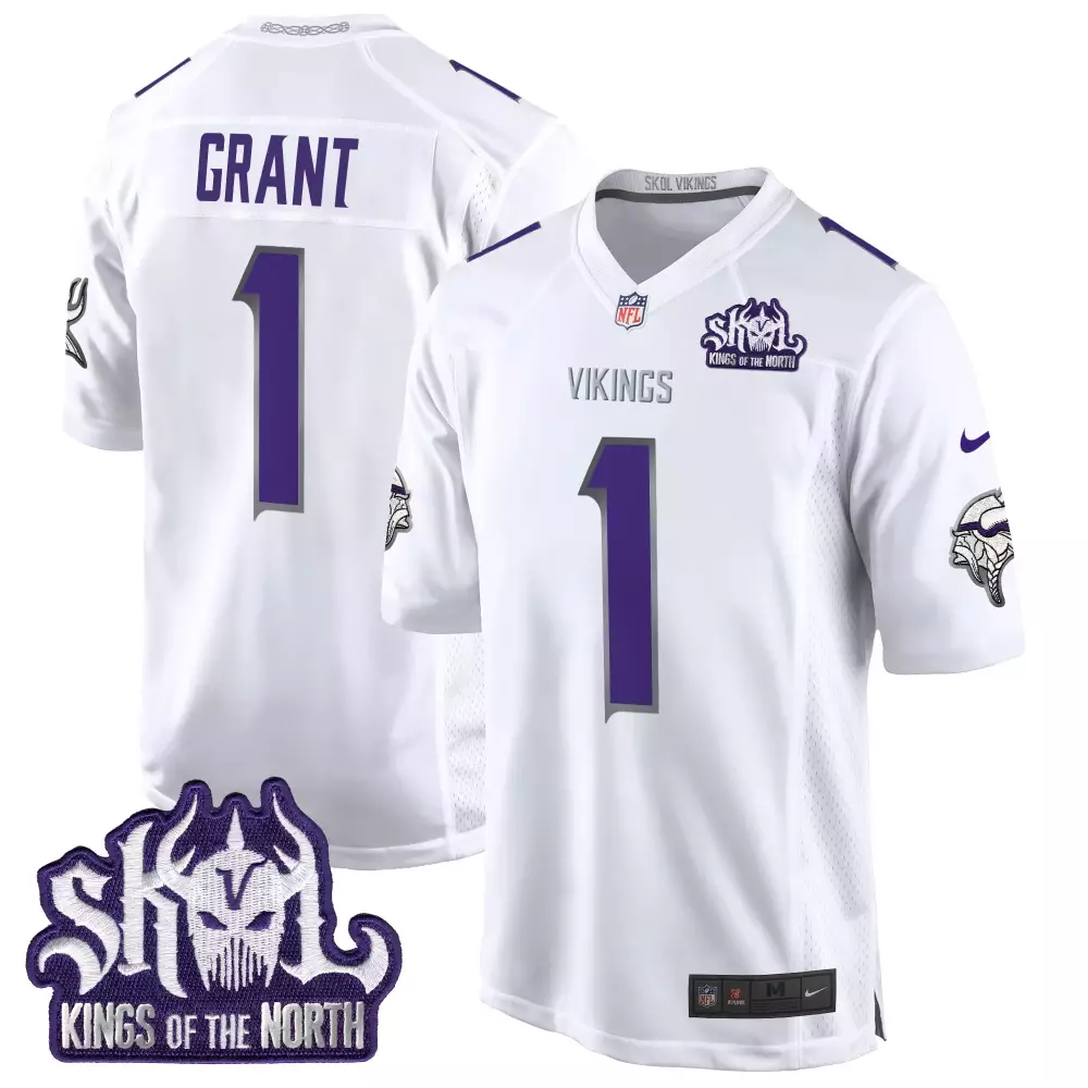 Bud Grant 1 Minnesota Vikings Jersey White Skol Kings Of The North Men Stitched Alternate