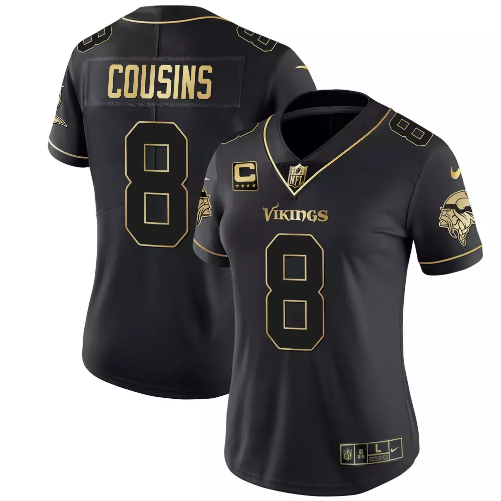 Kirk Cousins 8 Minnesota Vikings Jersey Black Women Stitched Alternate Gold All