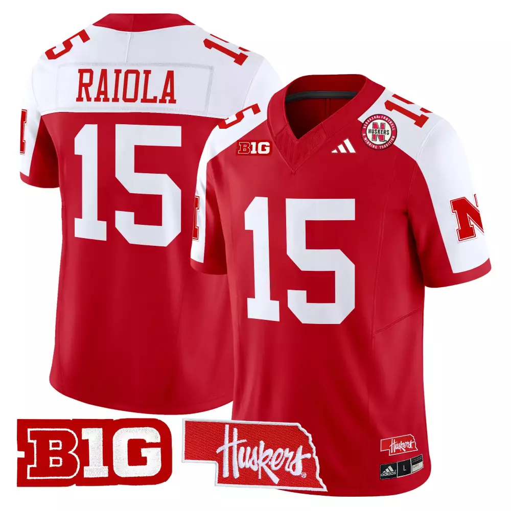 Dylan Raiola 15 Jersey Red Nebraska Cornhuskers Big Ten Men Replica White Vapor Stitched