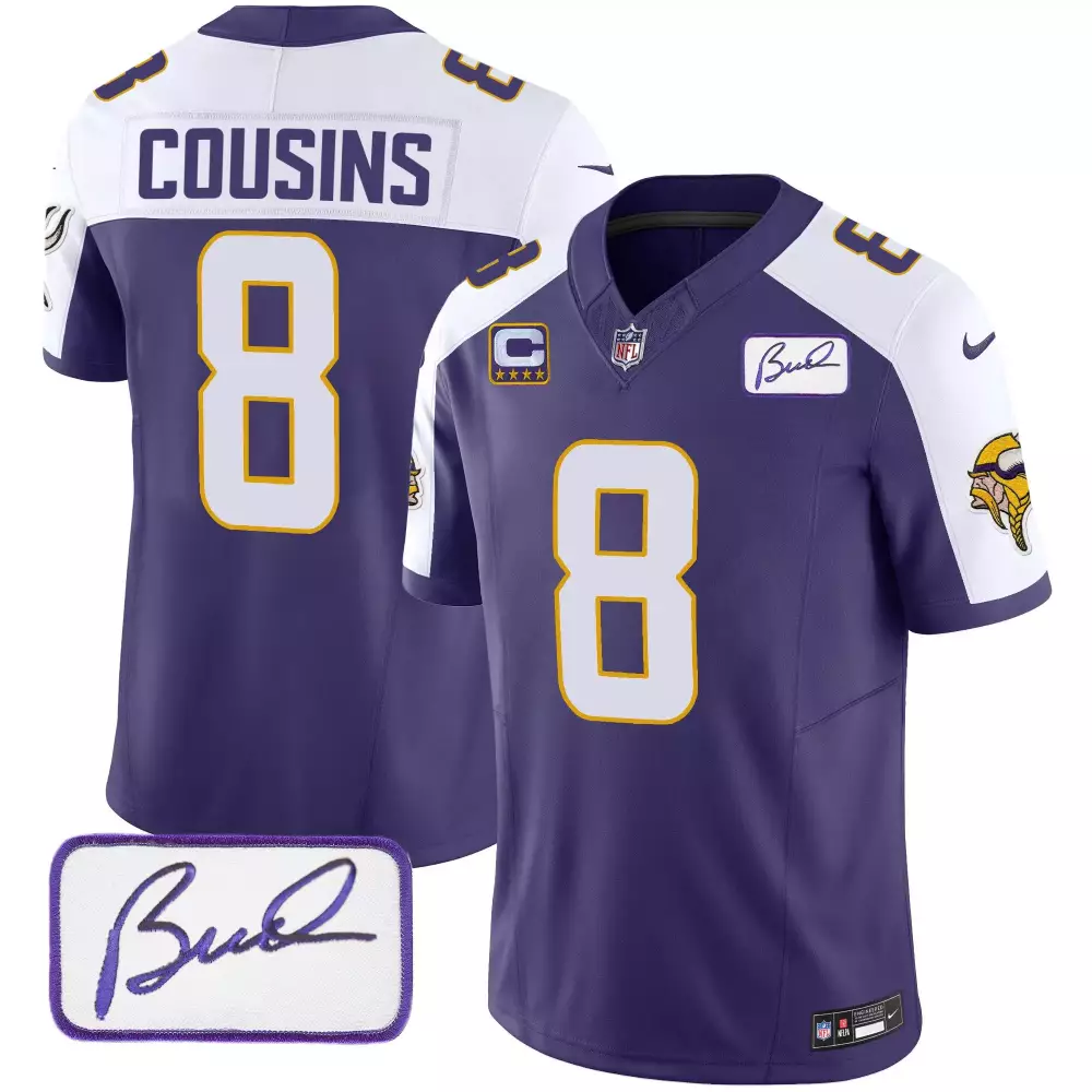 Kirk Cousins 8 Minnesota Vikings Jersey Purple Stars Men Authentic White Gold Alternate