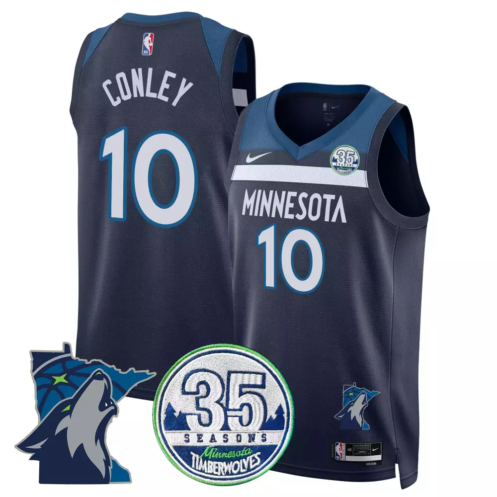 Mike Conley 10 Jersey Navy 35 Seasons Minnesota Timberwolves Men Authentic Blue White