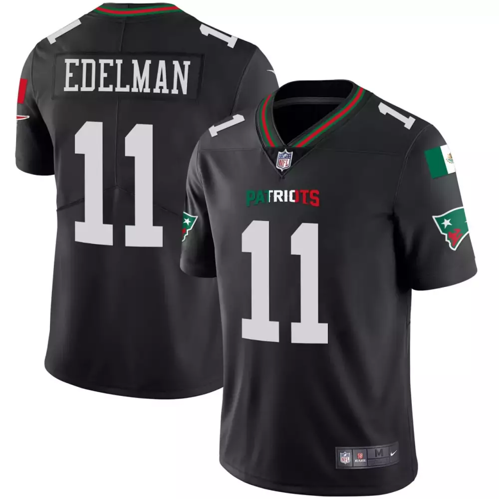 Julian Edelman 11 Jersey Black Mexico City New England Patriots Mexican Flag Men