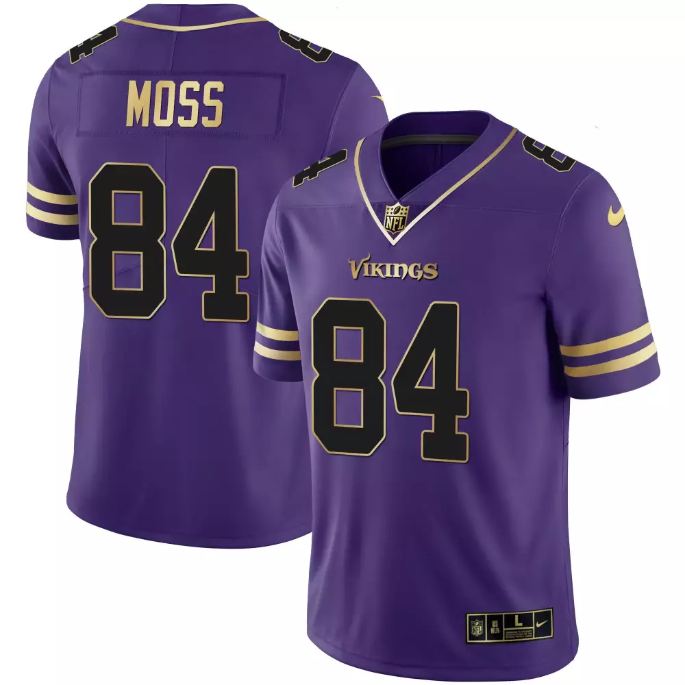 Randy Moss 84 Minnesota Vikings Jersey Purple Men Stitched Gold Black All Vapor