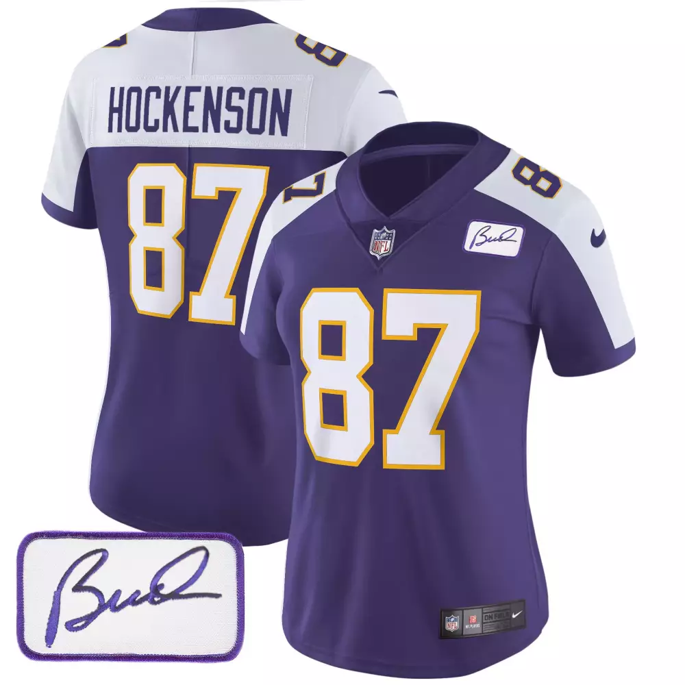 T.j. Hockenson 87 Jersey Purple Bud Minnesota Vikings Women Limited White Gold Alternate