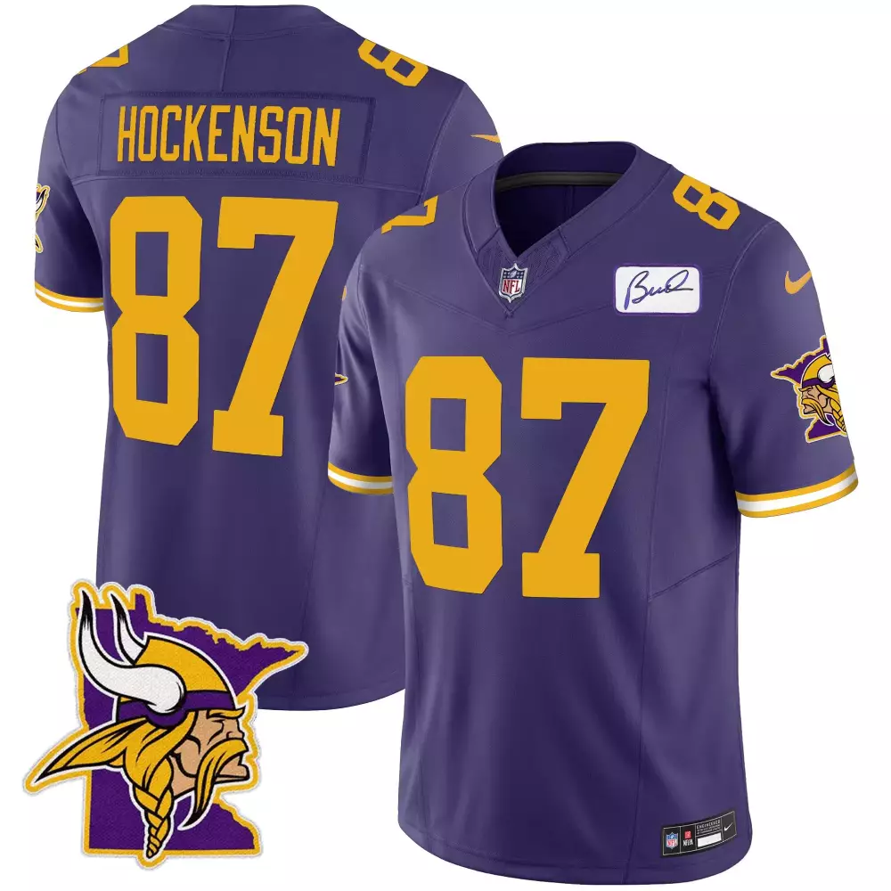 T.j. Hockenson 87 Jersey Purple Gothic Sin City Minnesota Vikings State Outline Men