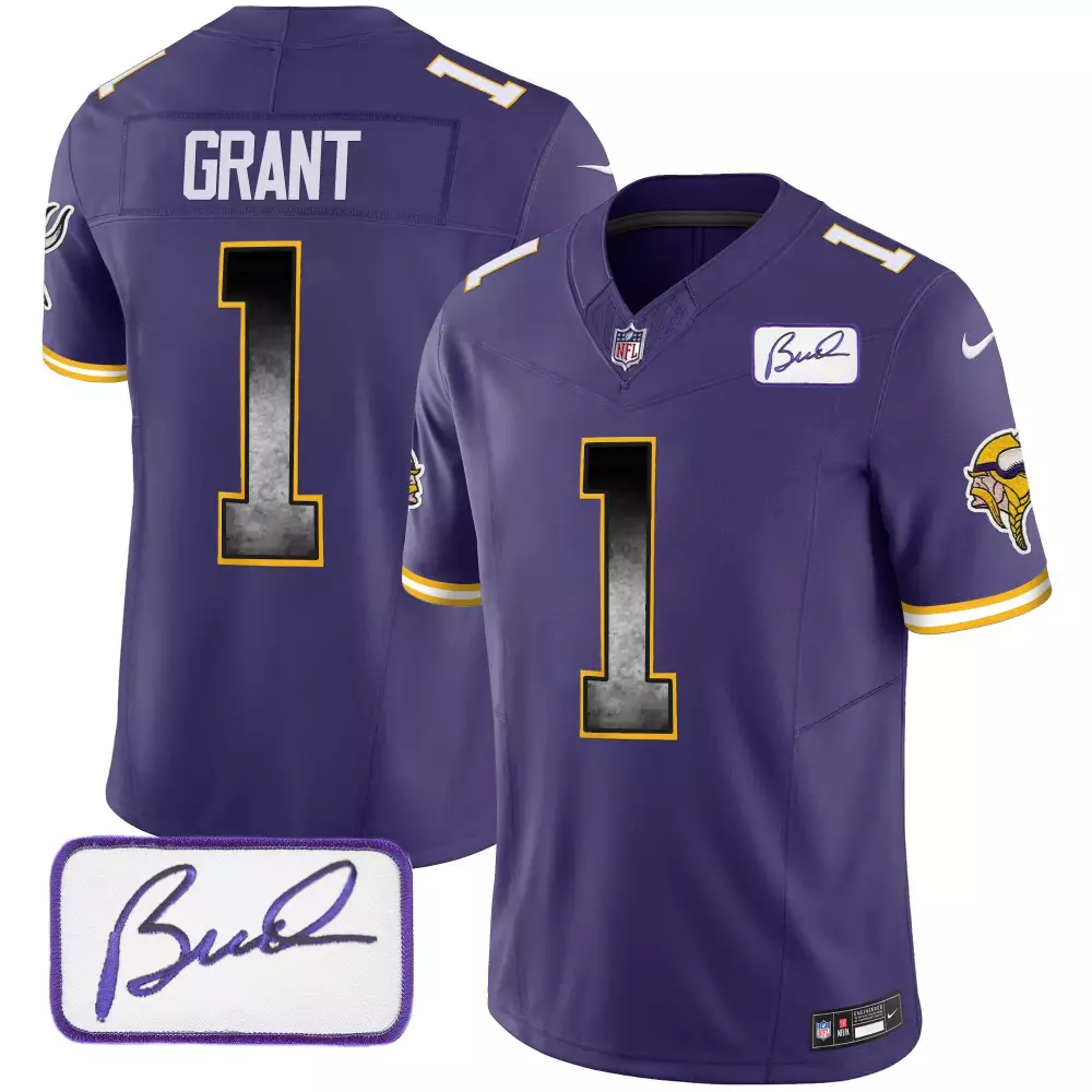 Bud Grant 1 Minnesota Vikings Jersey Purple Men Stitched White Gold Yellow Vapor