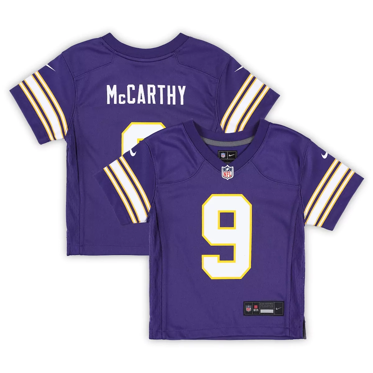 J Mccarthy 9 Minnesota Vikings Jersey Purple Youth Replica Yellow White Classic Game