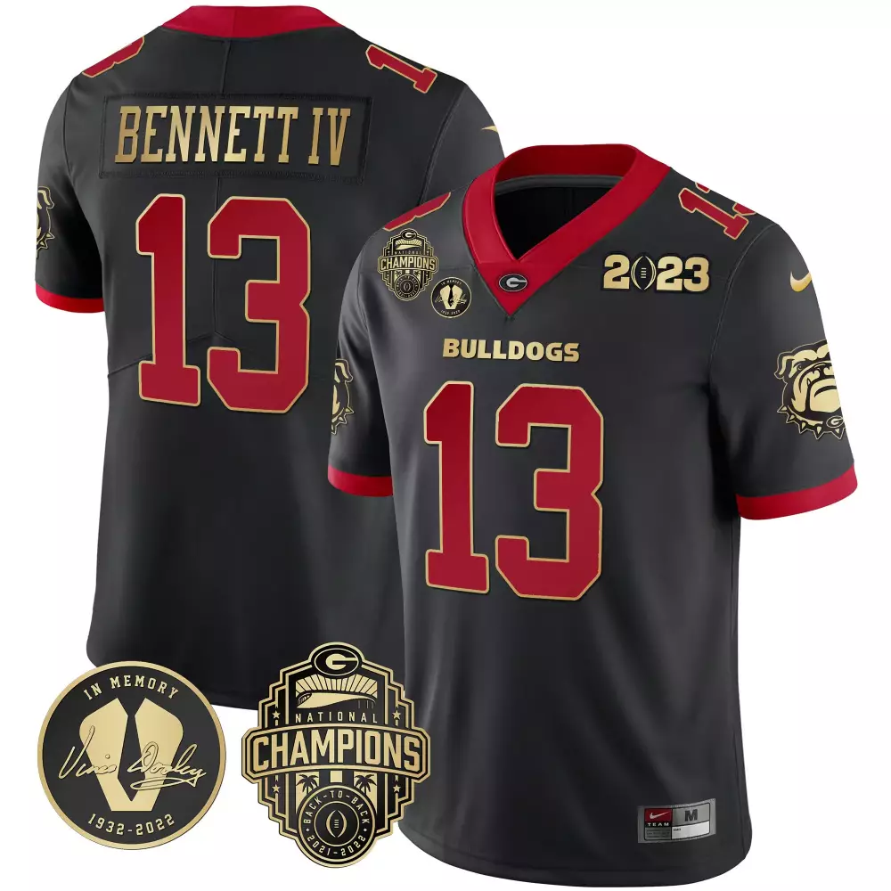 Bennett Iv 13 Georgia Bulldogs Jersey Black National Champions 2021-2022 Vince Dooley Memory 1932-2022 2023