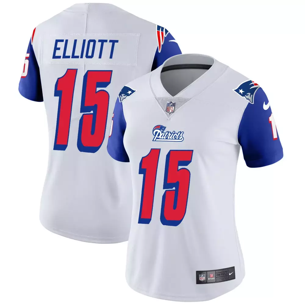 Ezekiel Elliott 15 Jersey White New England Patriots Women Authentic Alternate Blue