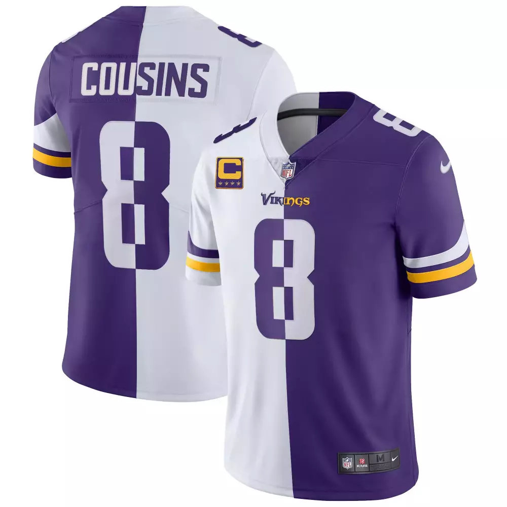 Kirk Cousins 8 Minnesota Vikings Jersey Purple Men Stitched Split Design White Yellow