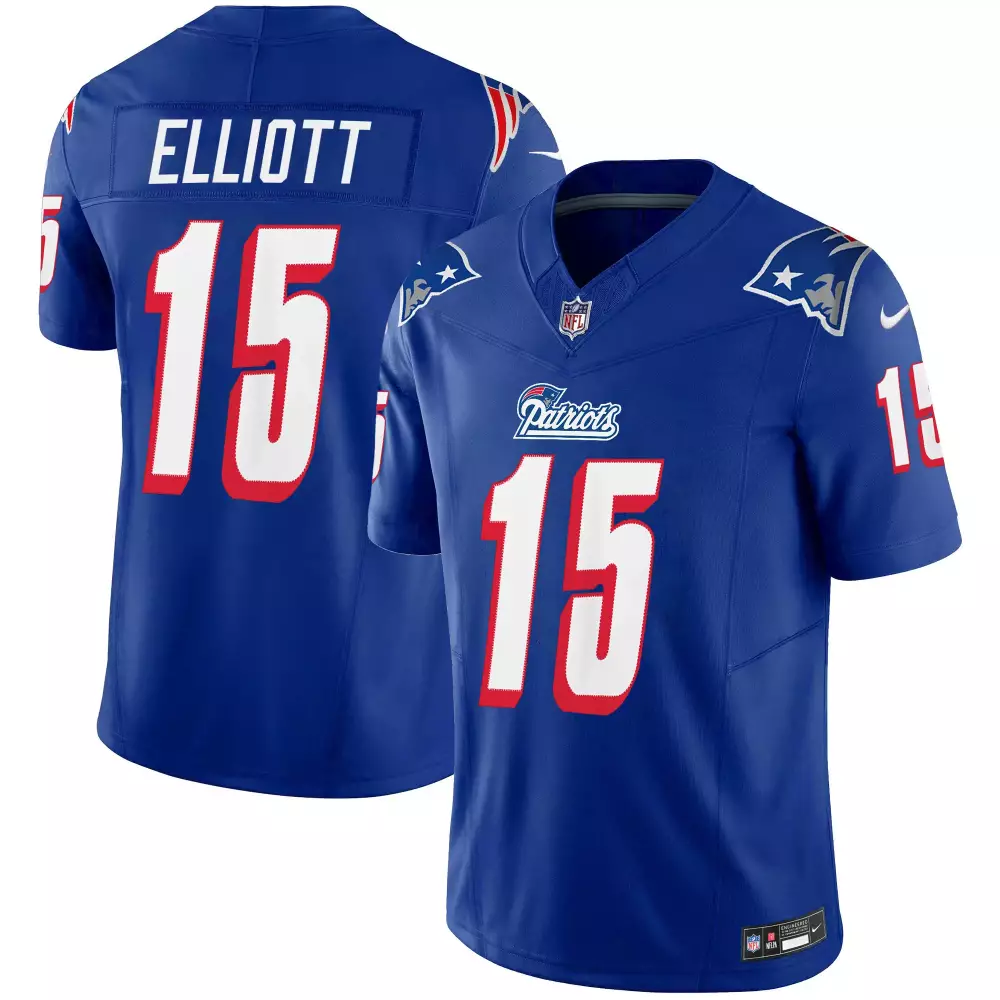 Ezekiel Elliott 15 Jersey Blue New England Patriots Men Replica White Red Throwback