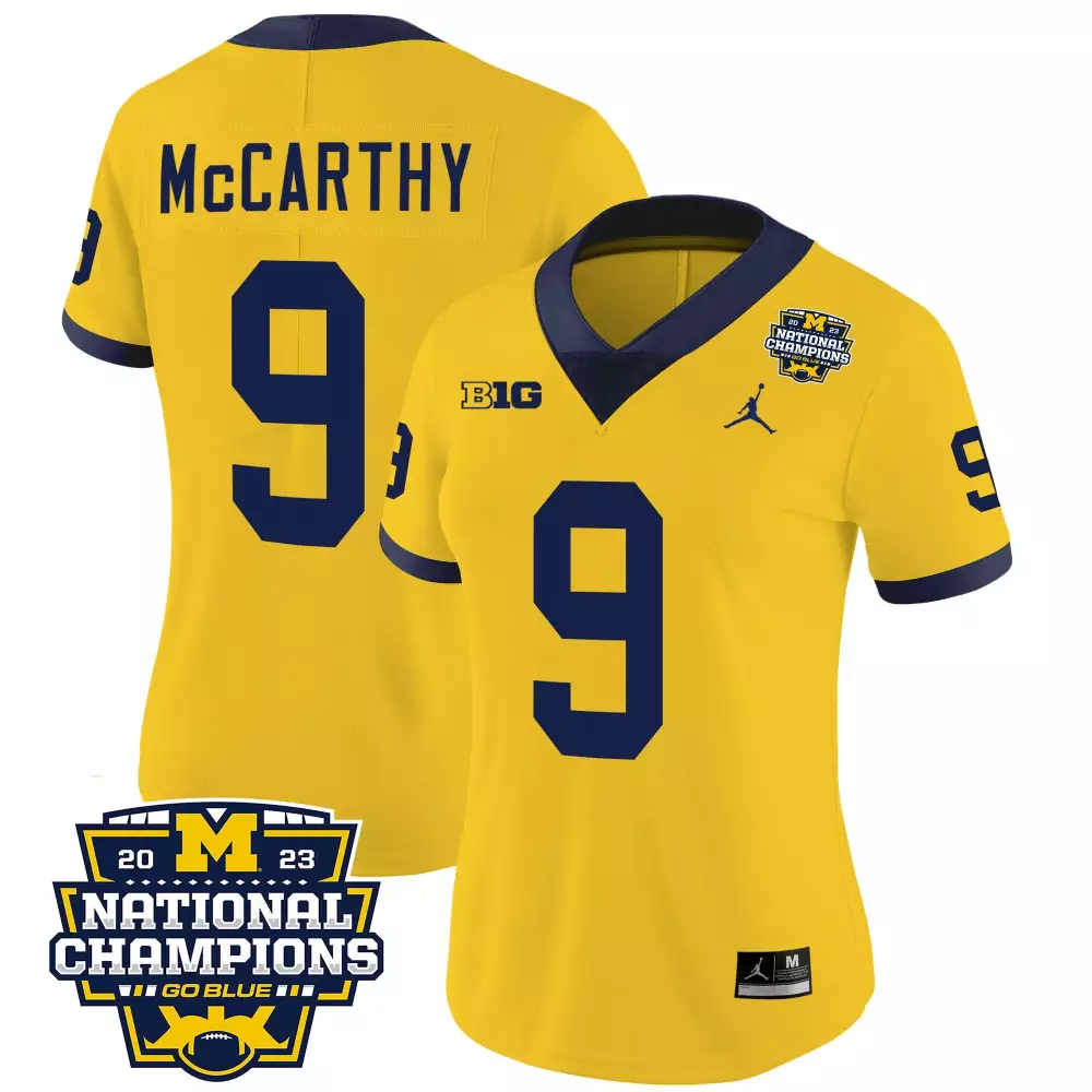 Jj Mccarthy 9 Michigan Wolverines Jersey Yellow 2023 National Champions Men Authentic