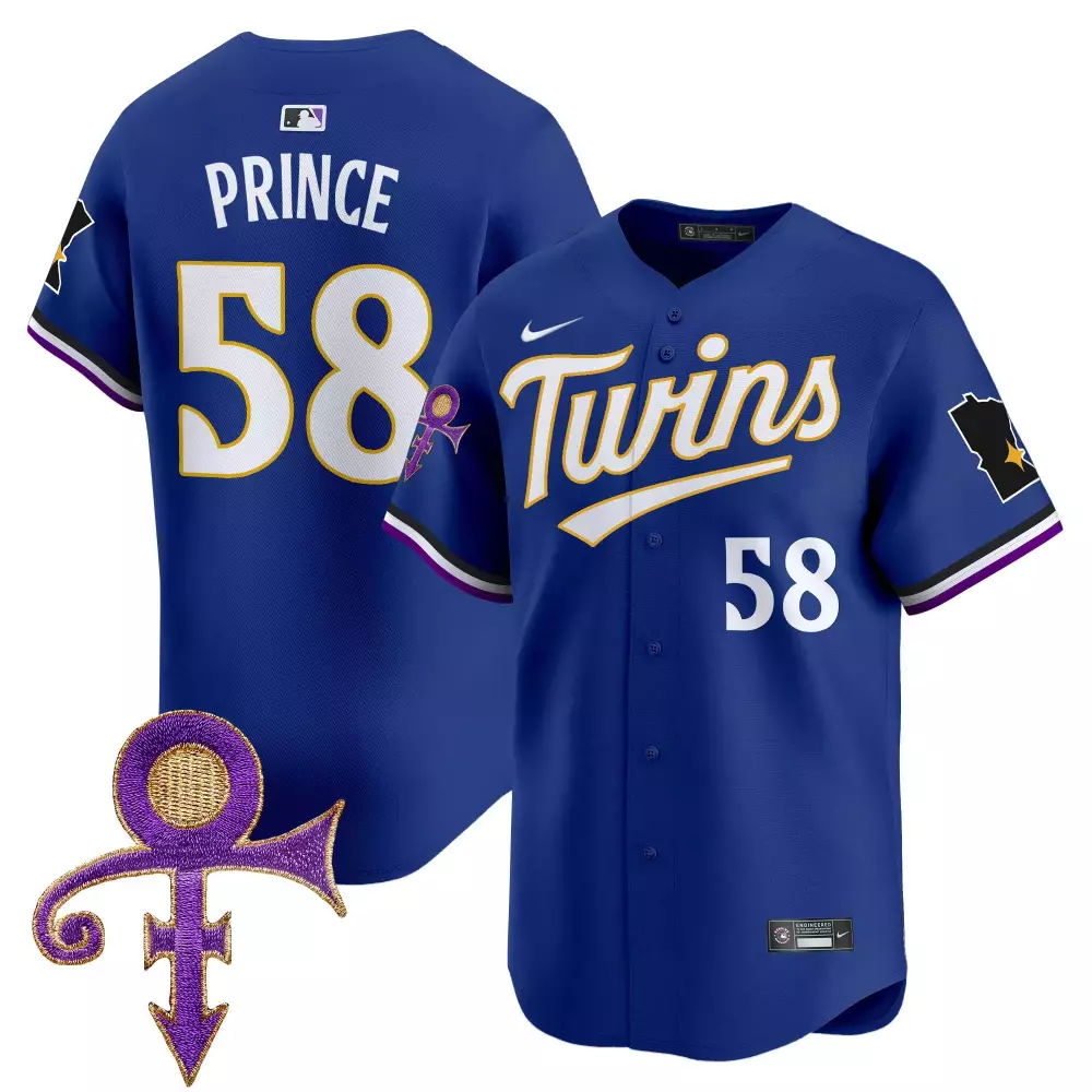 Prince 58 Minnesota Twins Jersey Royal Blue Men Authentic White Purple Gold Vapor