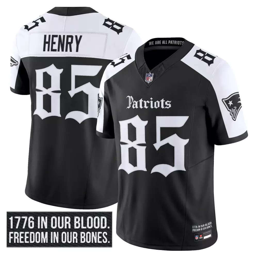 Hunter Henry 85 Jersey Black 1776 New England Patriots Men Authentic Alternate White