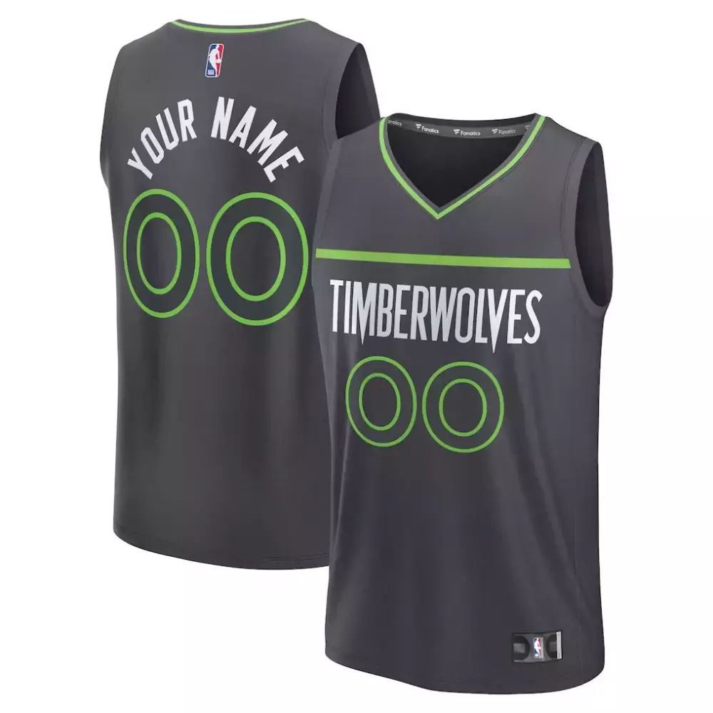 Custom Minnesota Timberwolves Jersey Charcoal Men Replica Lime Green