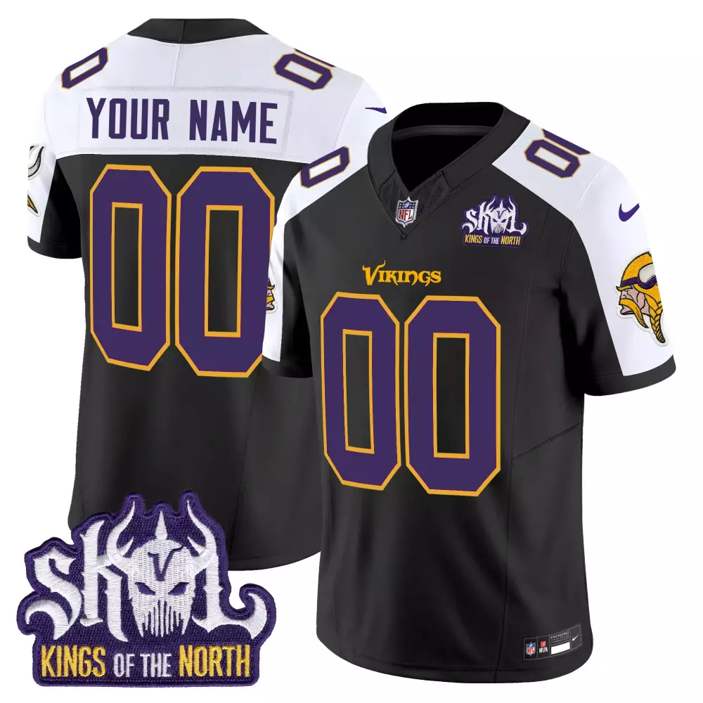 Custom Minnesota Vikings Jersey Black Skol Kings Of The North Men Stitched Alternate