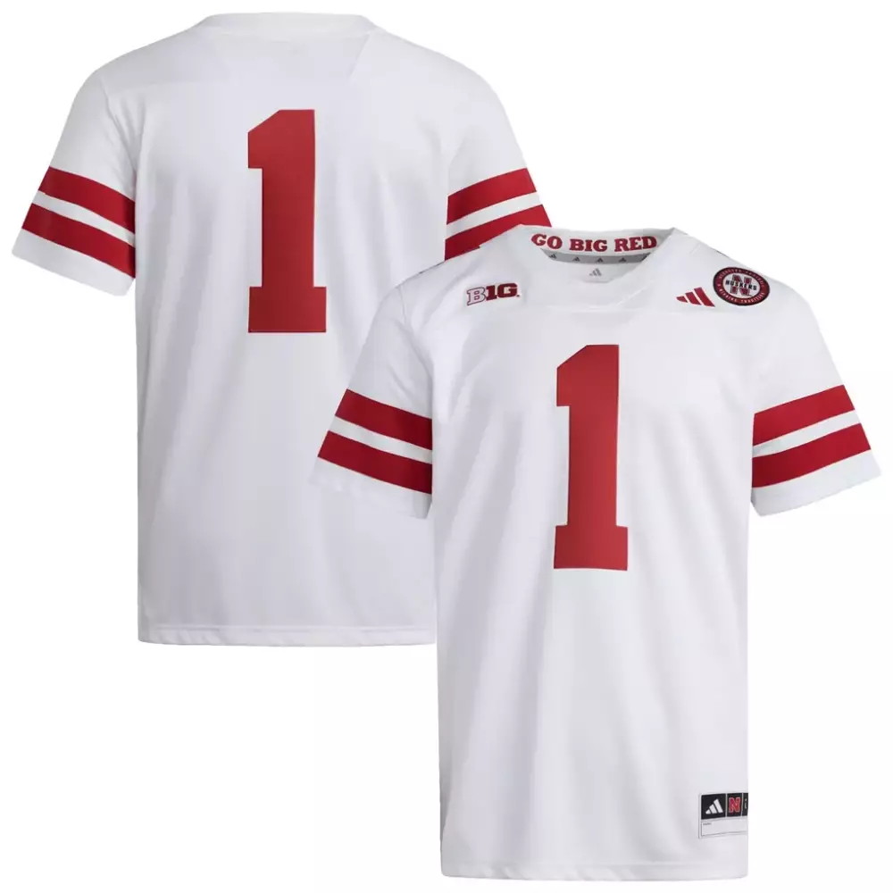 Custom Nebraska Cornhuskers 1 Jersey White Big Ten Men Replica Red Premier