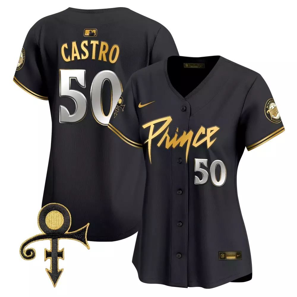 Castro 50 Minnesota Twins Jersey Black Prince Women Stitched Gold