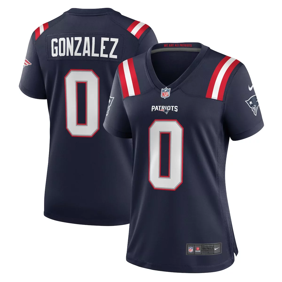 Christian Gonzalez Jersey Navy Blue New England Patriots Women Stitched Red White