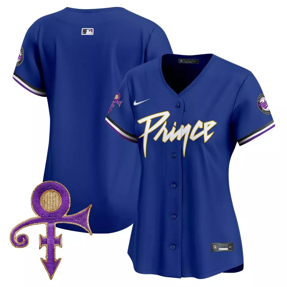 Prince Minnesota Twins Jersey Royal Blue Women Stitched Custom Design White Purple