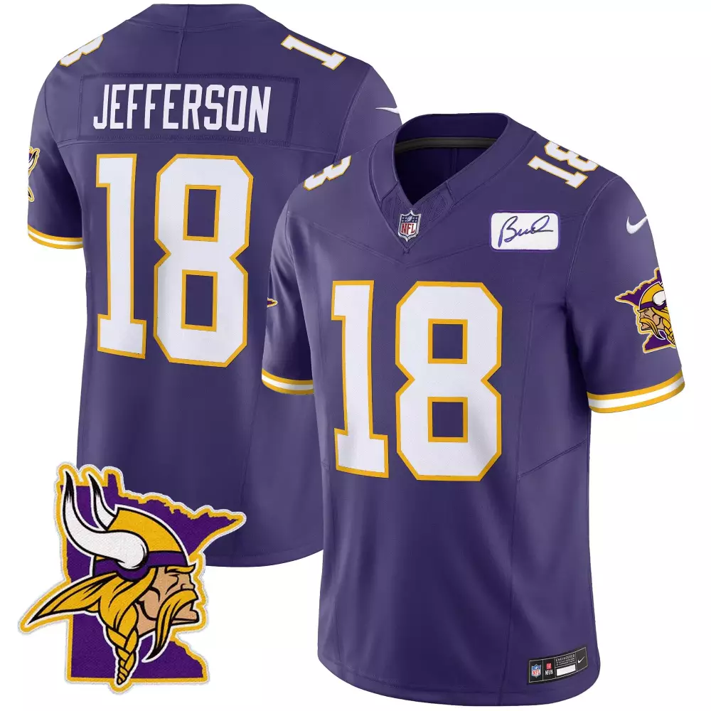 Justin Jefferson 18 Jersey Purple Minnesota Vikings Men Authentic White Gold Classic