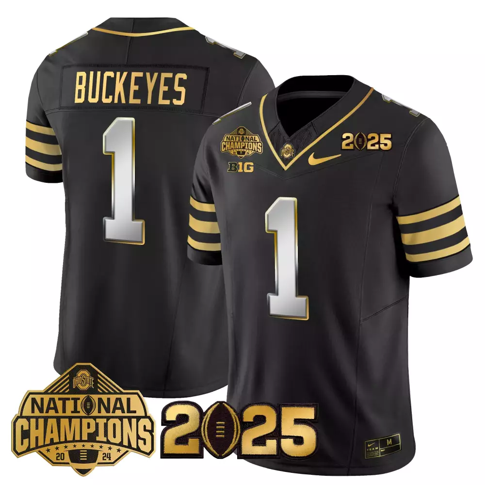 Custom Ohio State Buckeyes 1 Jersey Black National Championship Champions 2024 Big Ten 2025