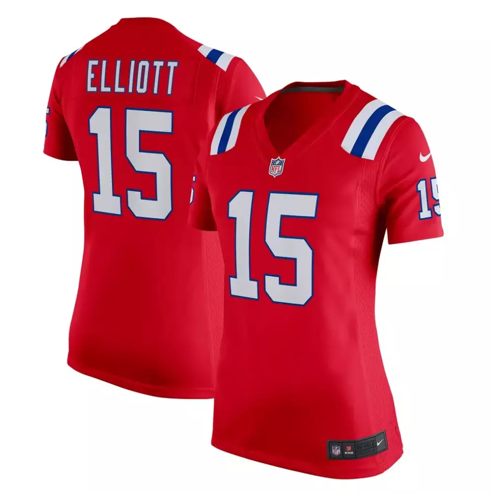 Ezekiel Elliott 15 Jersey Red New England Patriots Women Limited Alternate White