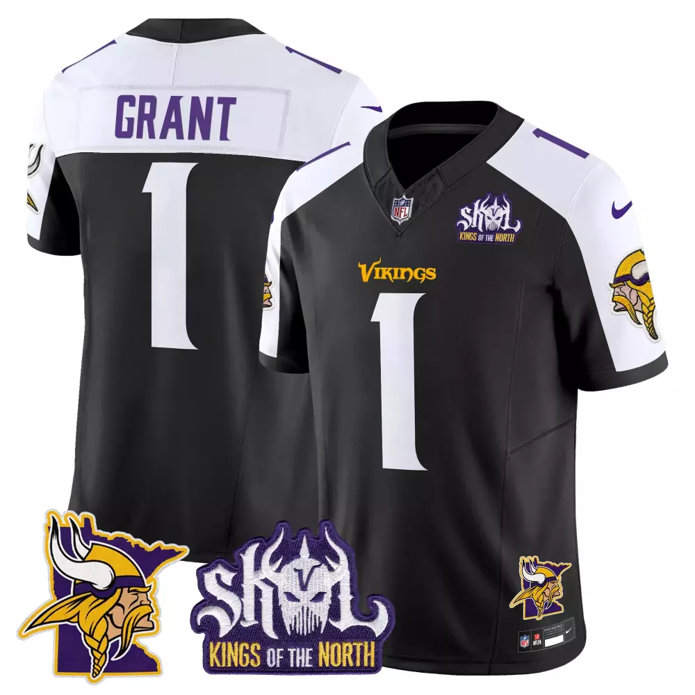 Bud Grant 1 Minnesota Vikings Jersey Black Skol Kings Of The North Men Stitched Alternate
