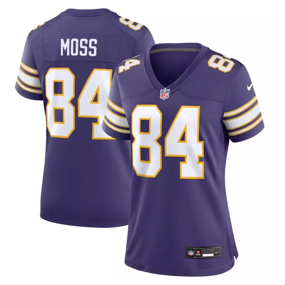 Randy Moss 84 Minnesota Vikings Jersey Purple Women Limited White Gold Classic Retired