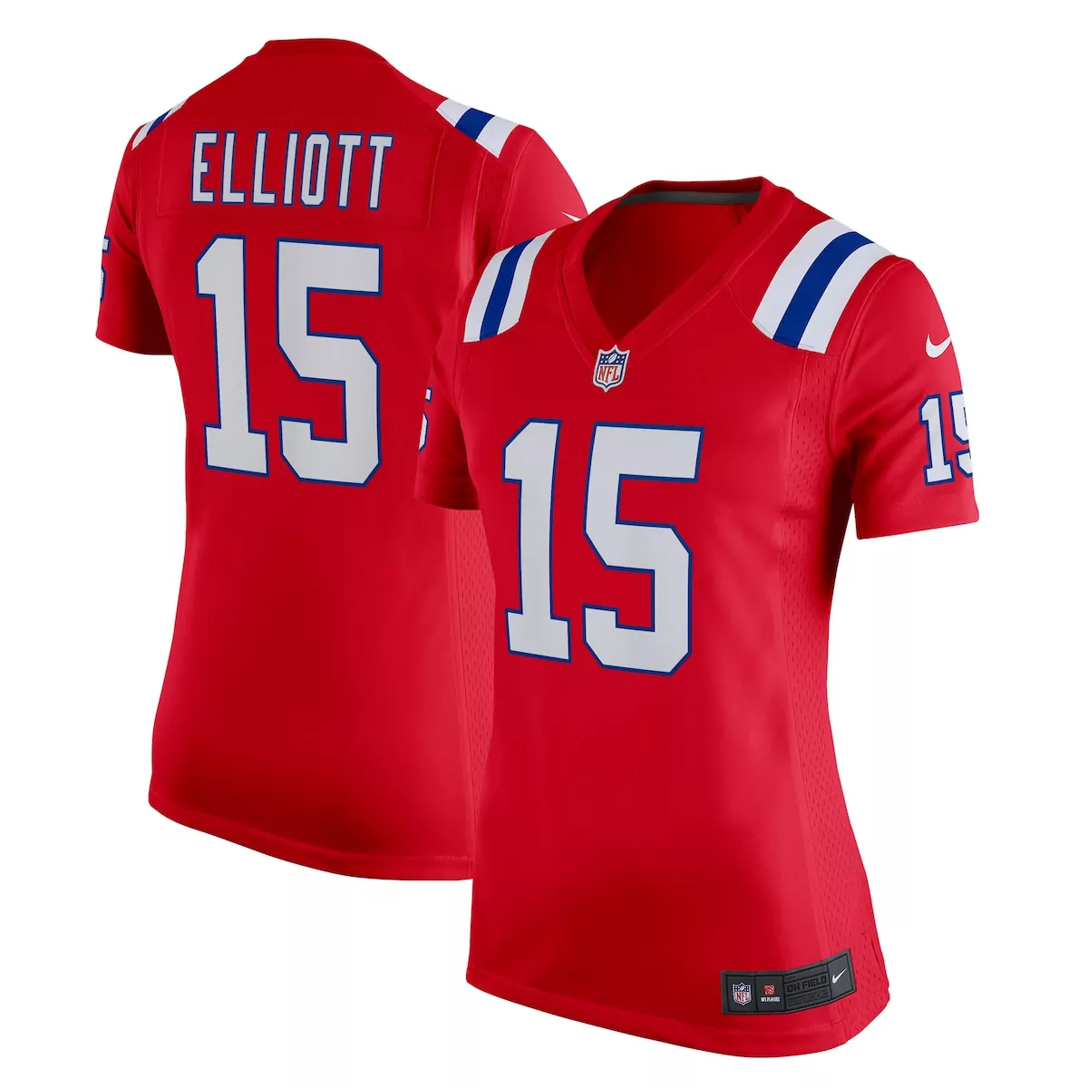 Ezekiel Elliott 15 Jersey Red New England Patriots Women Replica Alternate White