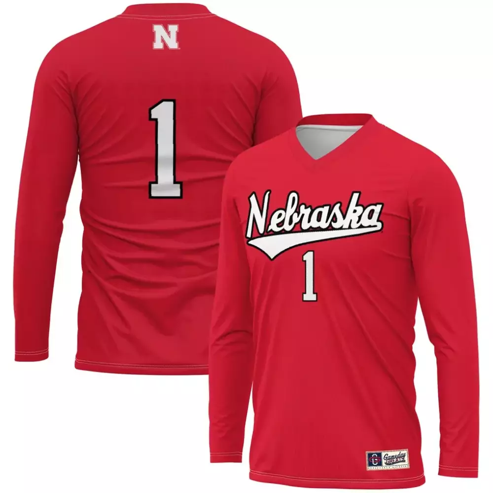 Custom Nebraska Cornhuskers 1 Jersey Red Men Replica White Black Gameday