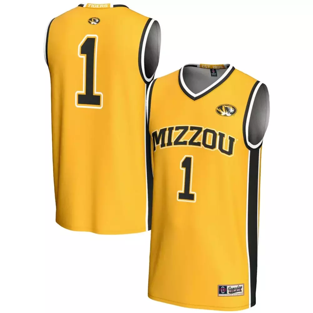 Custom Missouri Tigers 1 Jersey Gold Men Replica Black White Gameday
