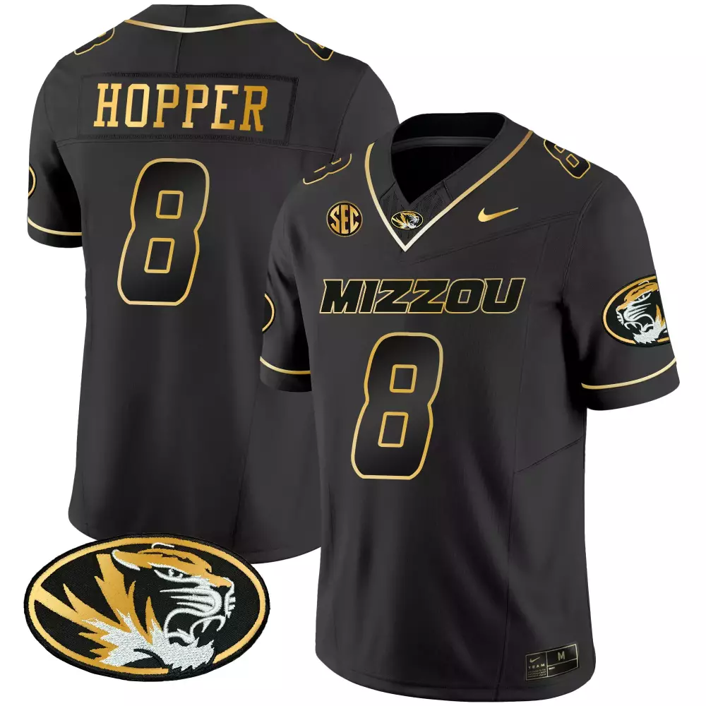 Tyron Hopper 8 Missouri Tigers Jersey Black Men Stitched Gold Vapor All