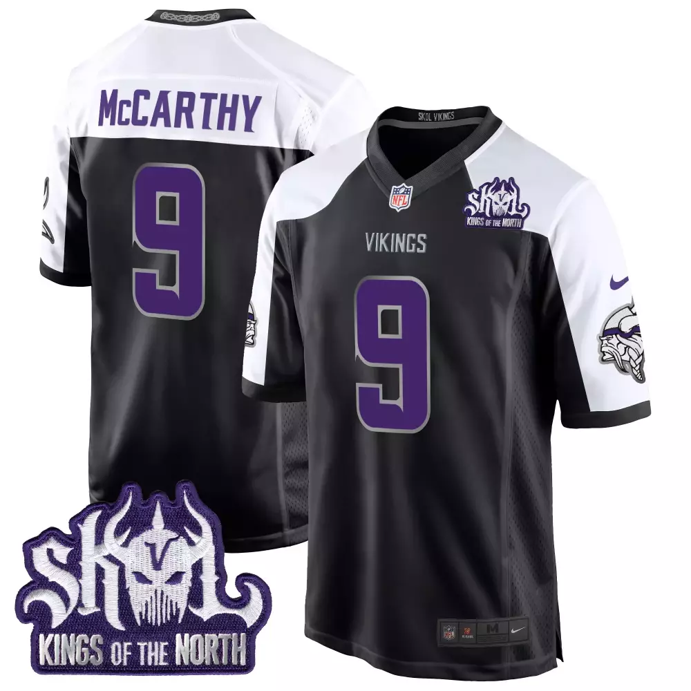 Jj Mccarthy 9 Minnesota Vikings Jersey Black Skol Kings Of The North Men Stitched