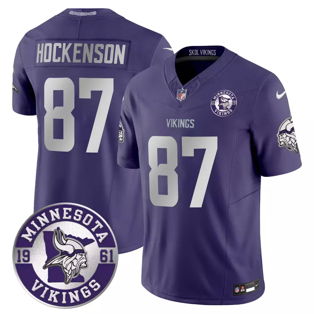T.j. Hockenson 87 Jersey Purple Minnesota Vikings Men Authentic Silver White Vapor